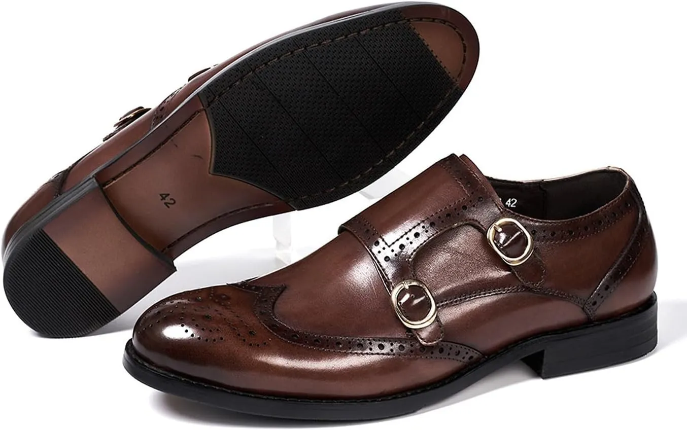 Mens Loafers Formal Dress Shoes Genunie Leather Wingtip Toe Monk Strap Loafer Business Casual Prom Wedding Suit Shoes Comfortable Fashion Tuxedo Shoes for Men