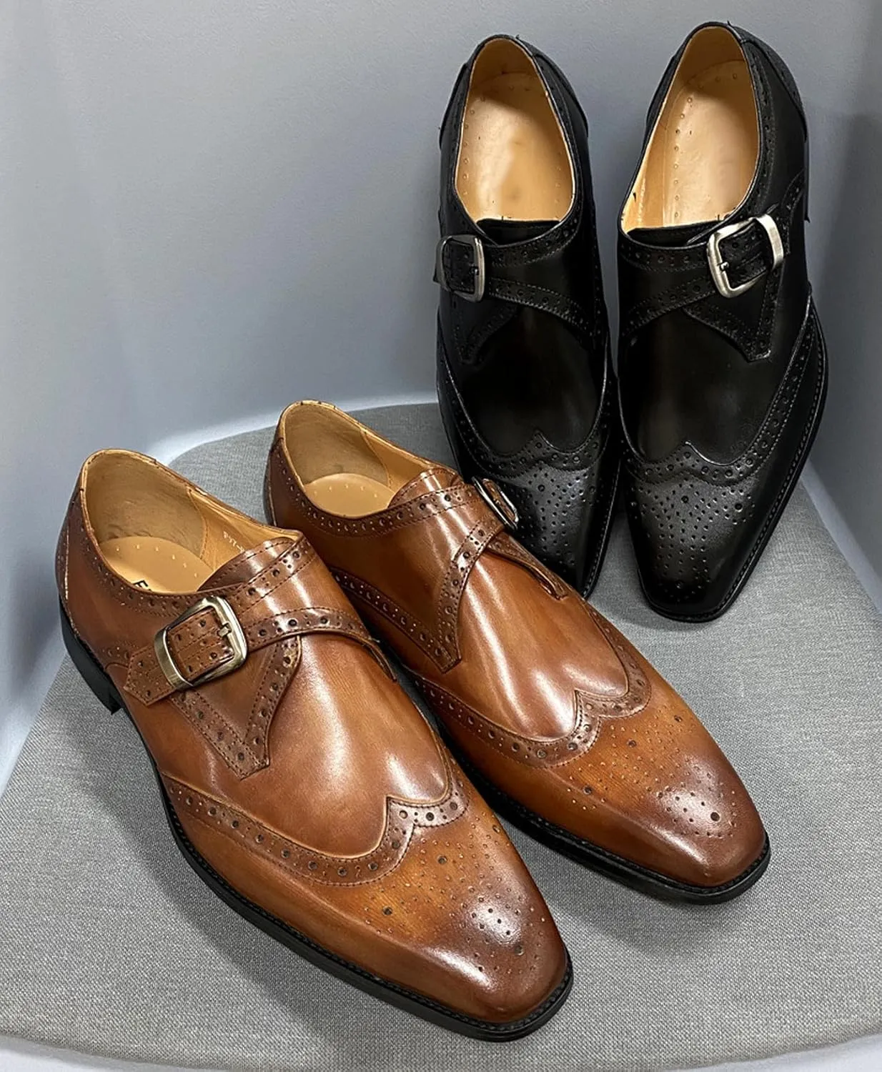 Mens Loafers Formal Dress Shoes Genunie Leather Wingtip Toe Monk Strap Loafer Prom Wedding Business Casual Suit Shoes Comfortable Fashion Tuxedo Shoes for Men