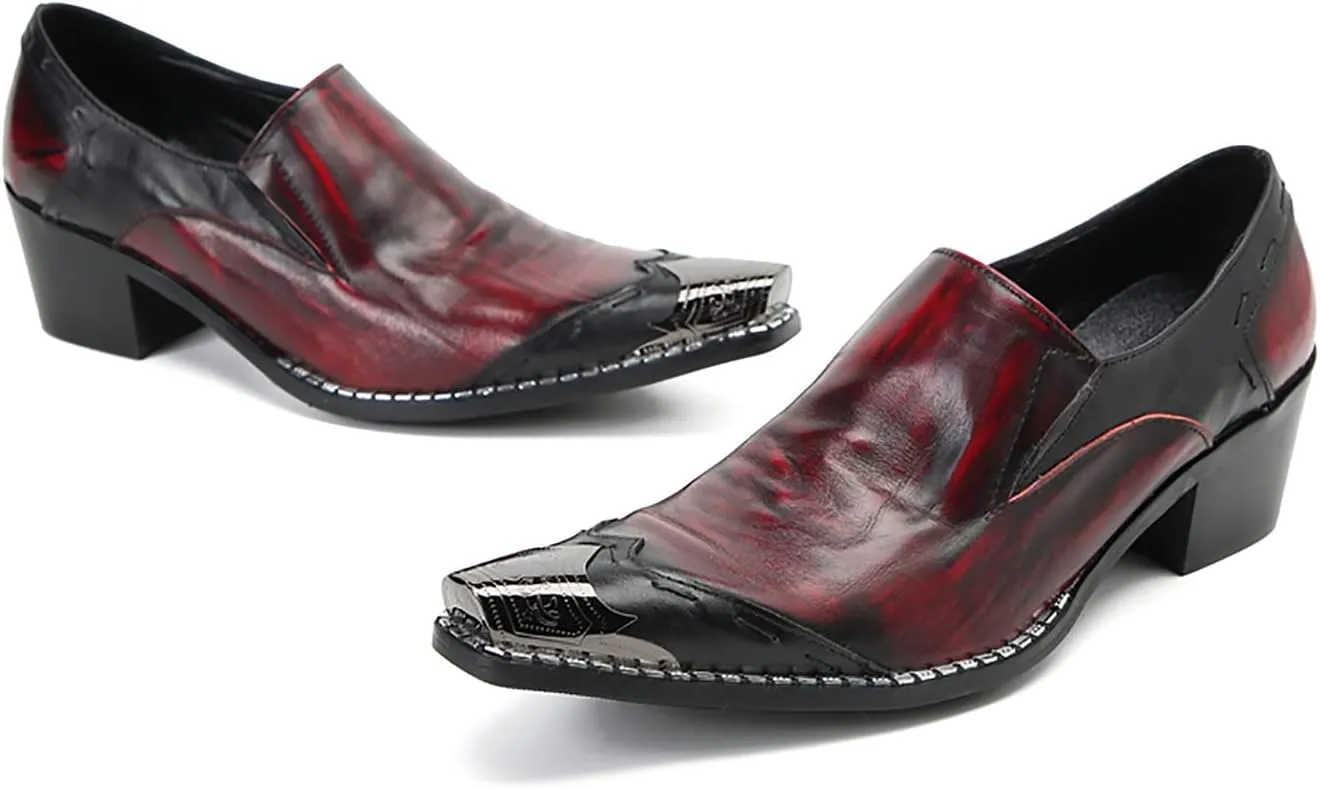 Mens Loafers Silp On Casual Dress Shoes Genunie Leather Metal Wingtip Toe Penny Loafer Fashion Prom Wedding Tuxedo Disco Ballroom Western Cowboy Shoes for Men