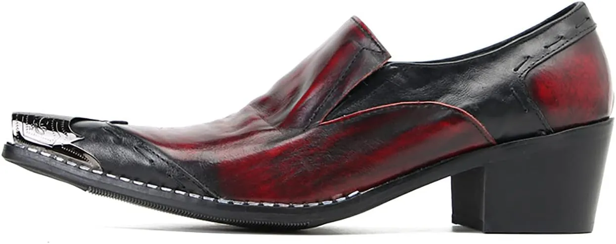 Mens Loafers Silp On Casual Dress Shoes Genunie Leather Metal Wingtip Toe Penny Loafer Fashion Prom Wedding Tuxedo Disco Ballroom Western Cowboy Shoes for Men