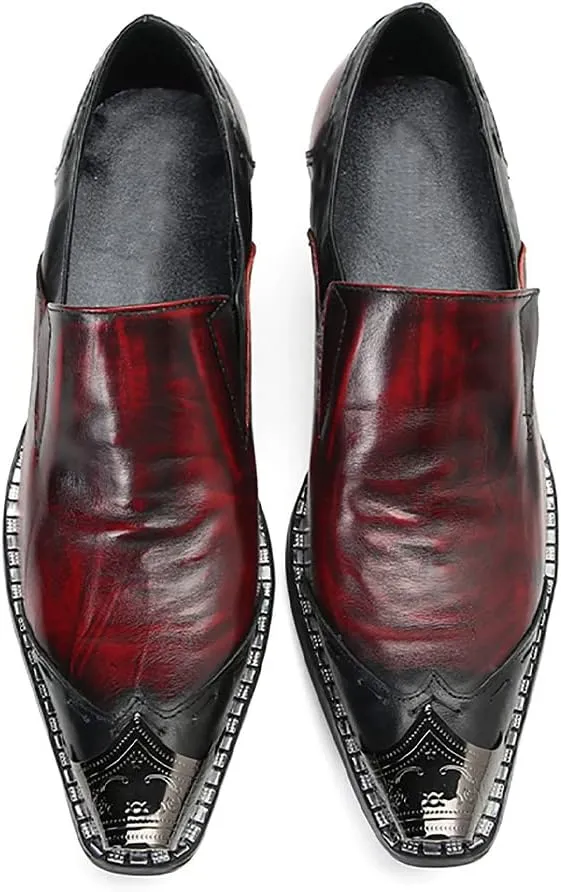 Mens Loafers Silp On Casual Dress Shoes Genunie Leather Metal Wingtip Toe Penny Loafer Fashion Prom Wedding Tuxedo Disco Ballroom Western Cowboy Shoes for Men
