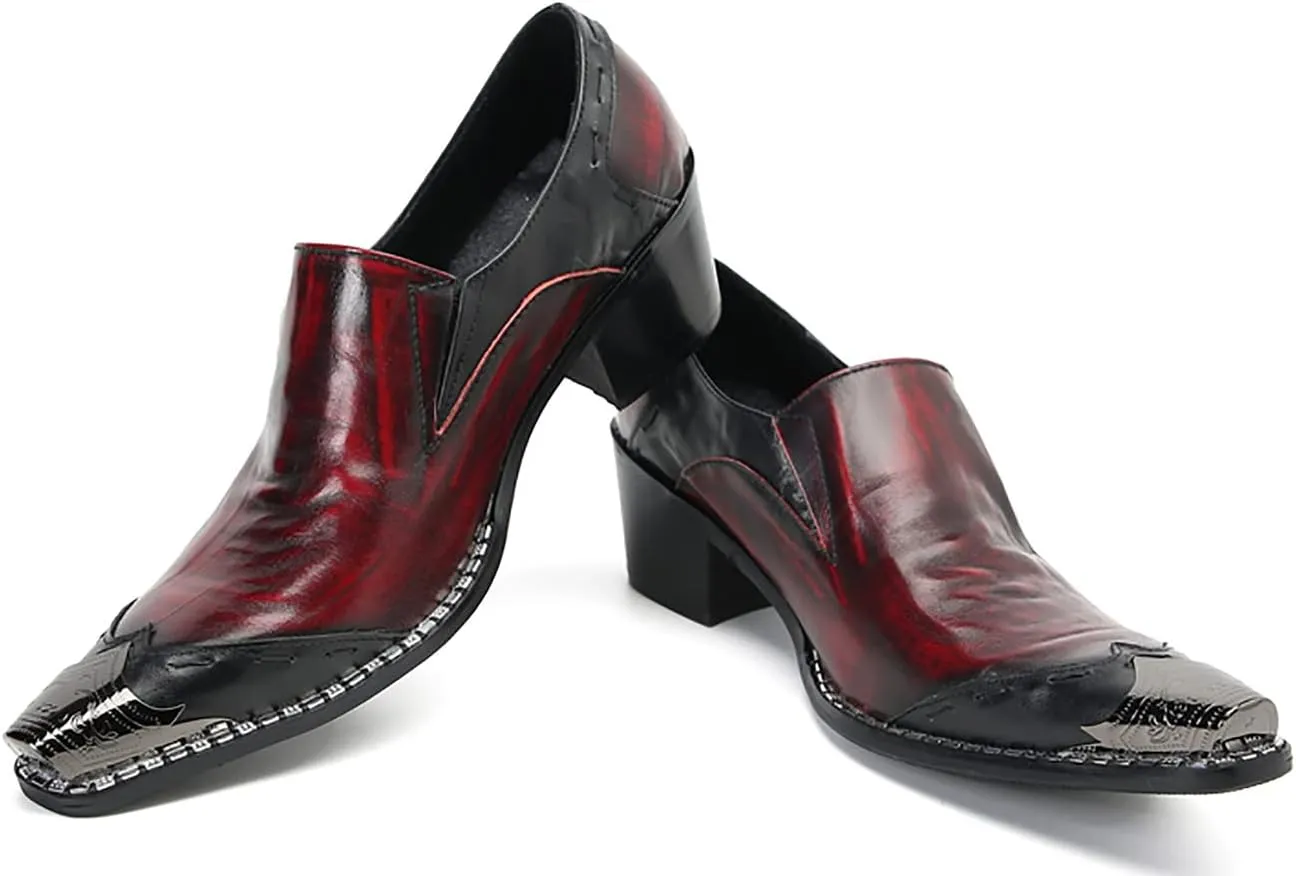 Mens Loafers Silp On Casual Dress Shoes Genunie Leather Metal Wingtip Toe Penny Loafer Fashion Prom Wedding Tuxedo Disco Ballroom Western Cowboy Shoes for Men