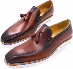 Mens Slip On Shoe Formal Dress Tassel Loafers Genunie Leather Plain Toe Penny Loafer Prom Wedding Business Casual Suit Shoes Comfortable Fashion Tuxedo Shoes for Men