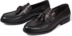 Mens Tassel Loafers Formal Dress Slip On Shoes Genunie Leather Cap Toe Mocasines Business Casual Prom Wedding Crocodile Embossing Penny Loafer Fashion Tuxedo Suit Shoes for Men
