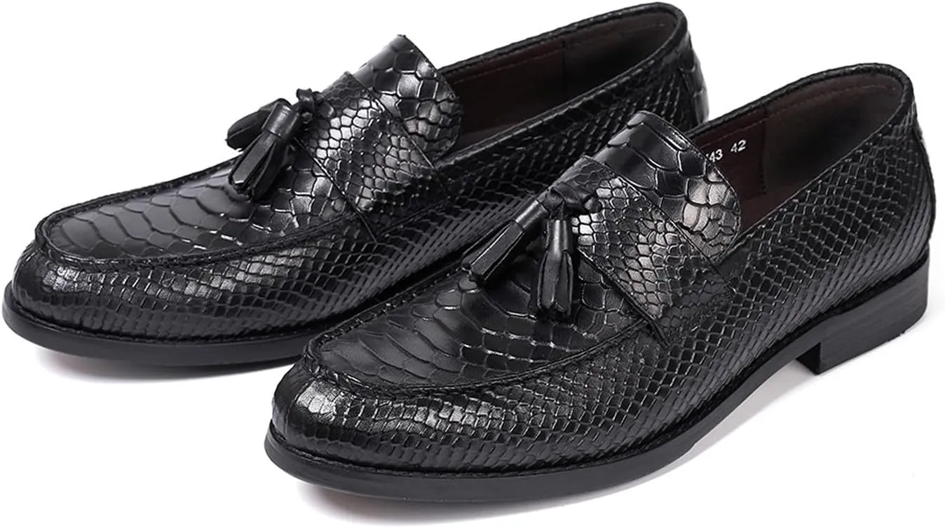 Mens Tassel Loafers Formal Dress Slip On Shoes Genunie Leather Cap Toe Mocasines Business Casual Prom Wedding Crocodile Embossing Penny Loafer Fashion Tuxedo Suit Shoes for Men