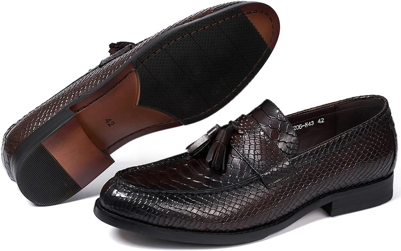 Mens Tassel Loafers Formal Dress Slip On Shoes Genunie Leather Cap Toe Mocasines Business Casual Prom Wedding Crocodile Embossing Penny Loafer Fashion Tuxedo Suit Shoes for Men