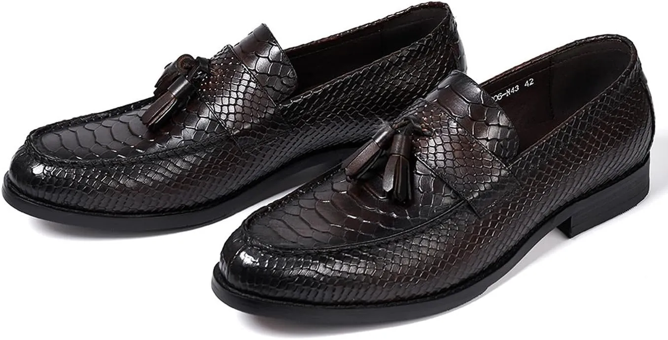 Mens Tassel Loafers Formal Dress Slip On Shoes Genunie Leather Cap Toe Mocasines Business Casual Prom Wedding Crocodile Embossing Penny Loafer Fashion Tuxedo Suit Shoes for Men