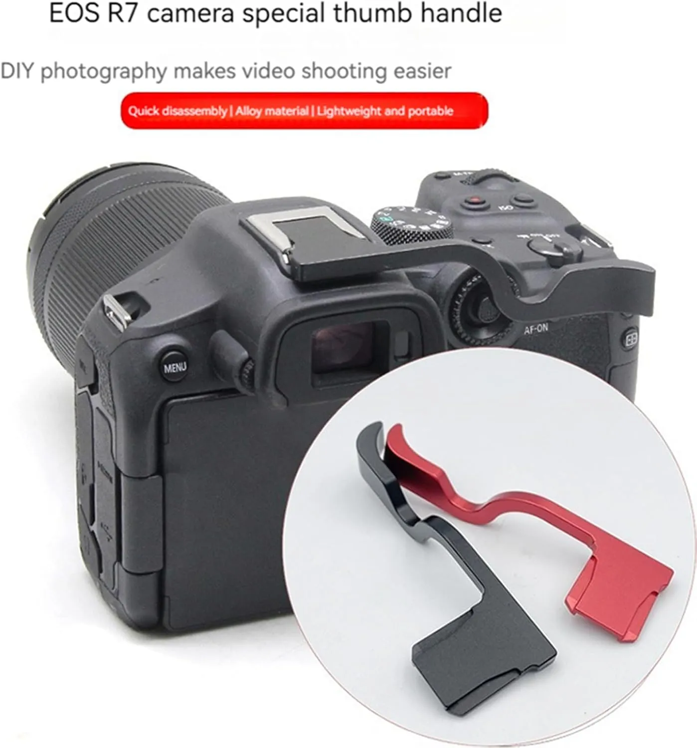 Metal Camera Hot Shoe Thumbs Up Grip Handle Grip Compatible with Canon EOS R7/R8/R50/R6II Top Finger Hand Grip Quick Release Plate(Black)