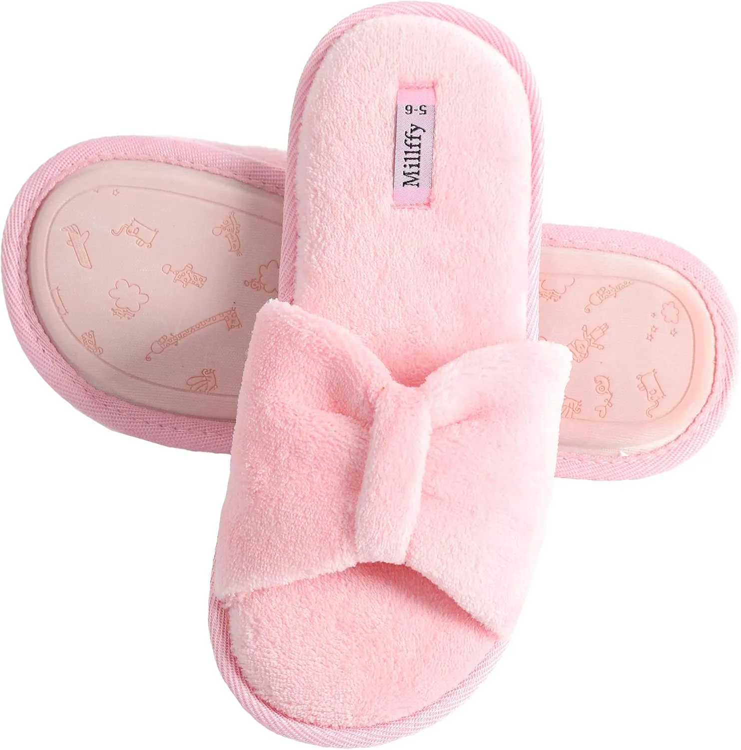 Millffy Women's Memory Foam Open Toe Slide Slippers with Cute Bow and Cozy Terry Lining Slip-on House Shoes SPA Sandals