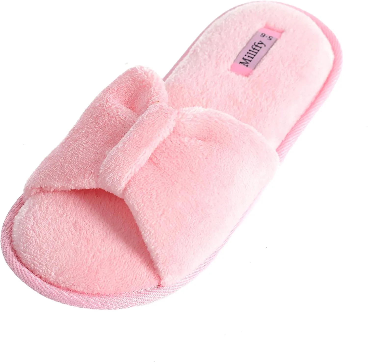 Millffy Women's Memory Foam Open Toe Slide Slippers with Cute Bow and Cozy Terry Lining Slip-on House Shoes SPA Sandals