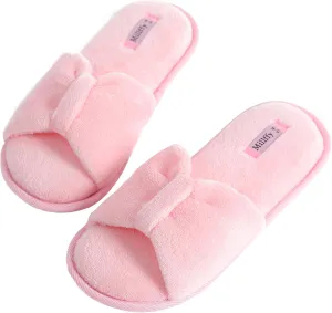 Millffy Women's Memory Foam Open Toe Slide Slippers with Cute Bow and Cozy Terry Lining Slip-on House Shoes SPA Sandals