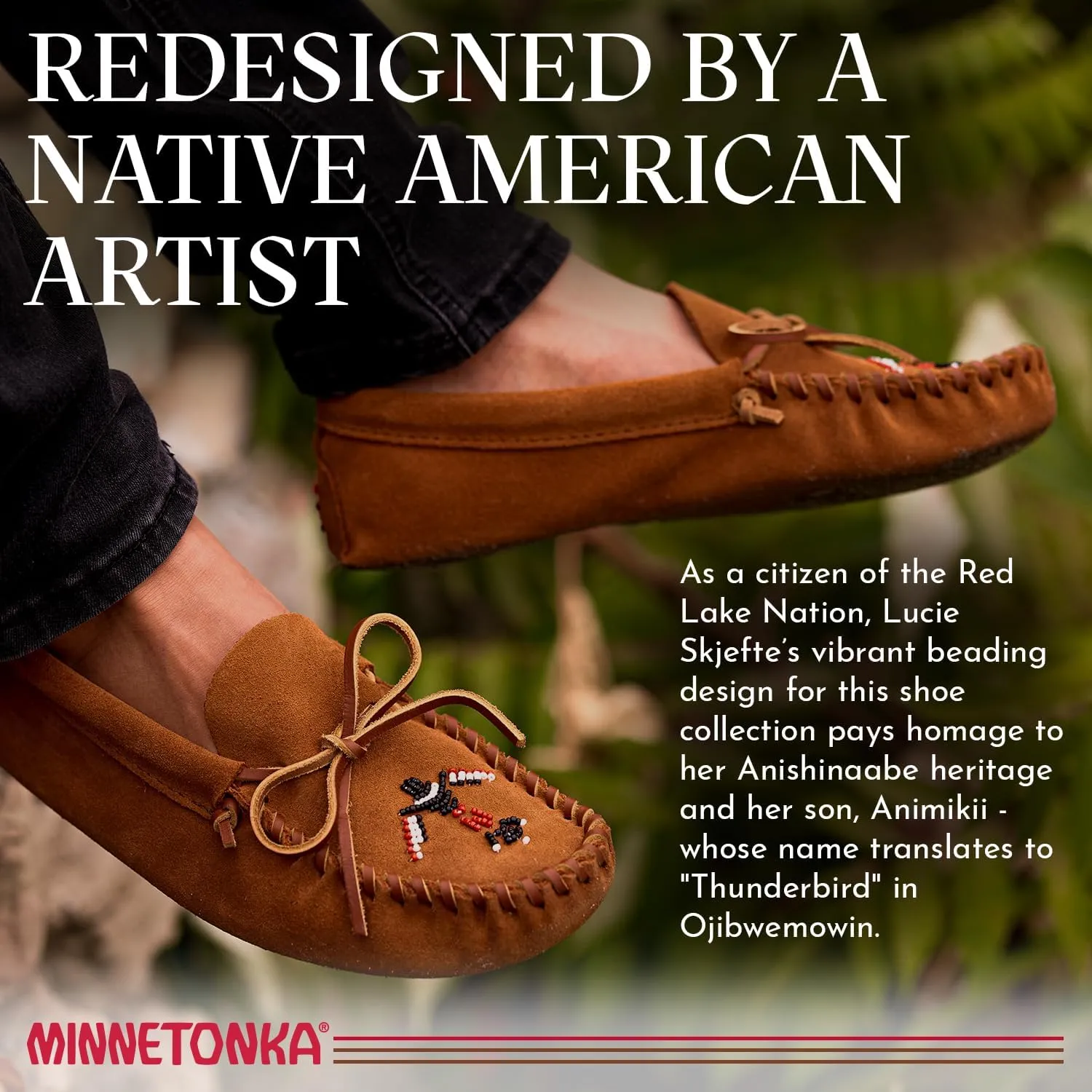 Minnetonka Men's Thunderbird Animikii Soft Leather Sole