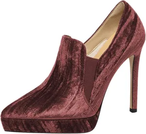 miss left Women Pointed Toe Velvet Stiletto Platform Loafer Pumps Slip on Sky-High Heels Wedding Prom Club Dressy Shoes Size 4-16 US
