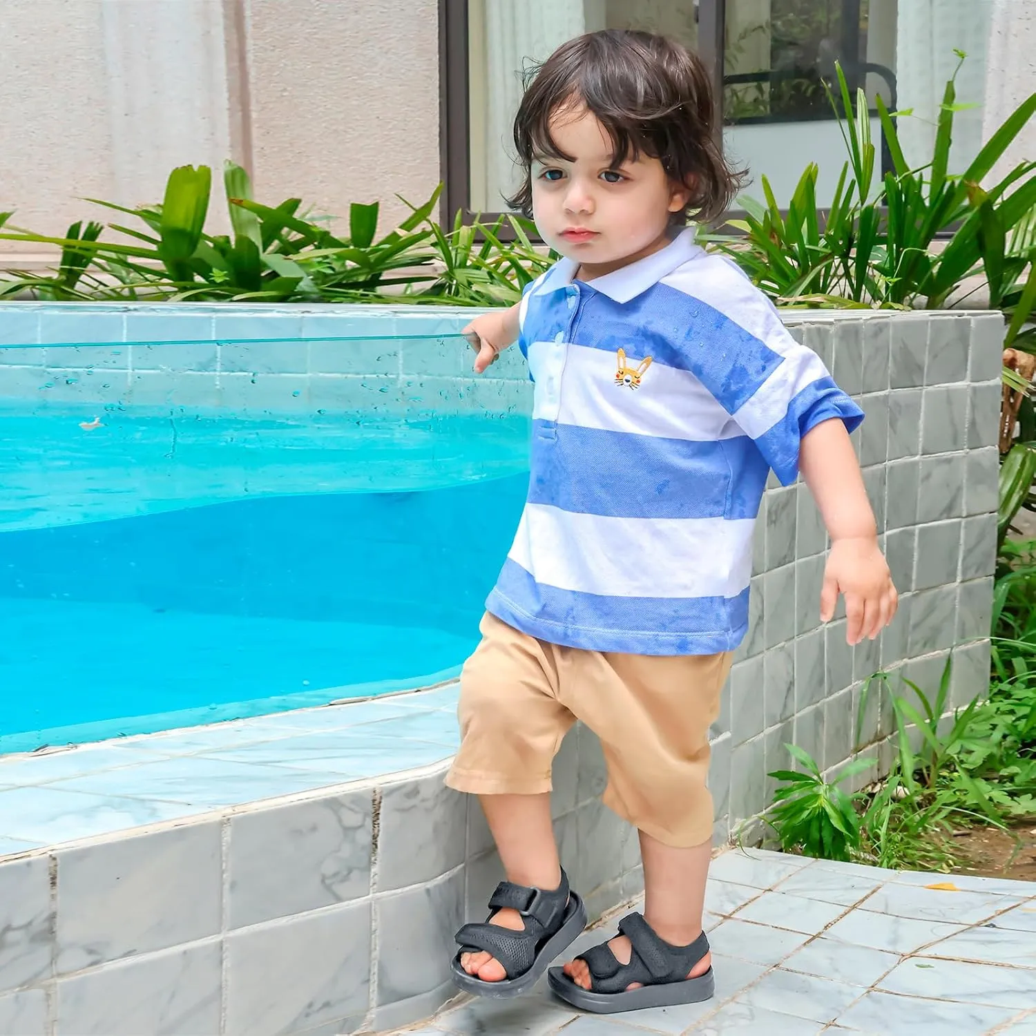MK MATT KEELY Unisex Kids Summer Slide Sandals Baby Comfort Anti-Slip Open Toe Adjustable Walking Beach Shower Shoes for Boys Girls