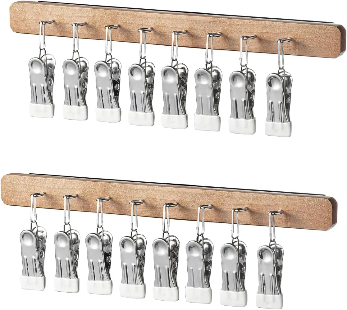 MORNITE Pull Out Hat Rack for Closet, Sliding Hooks Hanger Rack with Clips for Bras Caps Underwear Socks Scarves Gloves Handkerchiefs, Dual Side 8 Clips Rail, 2 Pcs