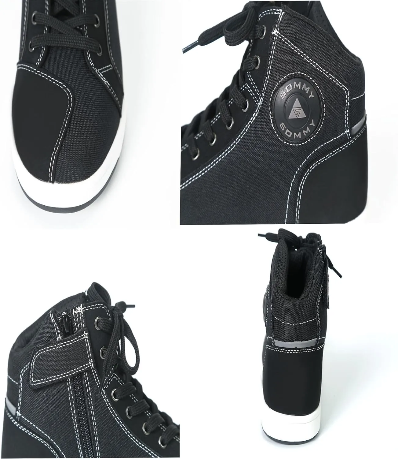 Motorcycle Shoes Men Locomotive Casual Street Sneakers with Wear-Resistant Motorcycle Gear Pad, Side Zipper, Leather Heel Pad, Anti-Slip Soles,Ankle Support Footwear Riding Shoes Anti-Slip Outdoor Shoes