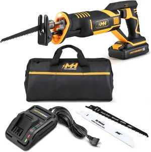 MOTORHEAD 20V ULTRA Cordless Reciprocating Saw, Lithium-Ion, Tool-Free Blade Change & Guard, 1” Stroke, 0-3000 SPM, Variable Speed Trigger, 2Ah Battery, Quick Charger, Bag, 2 Blades, USA-Based