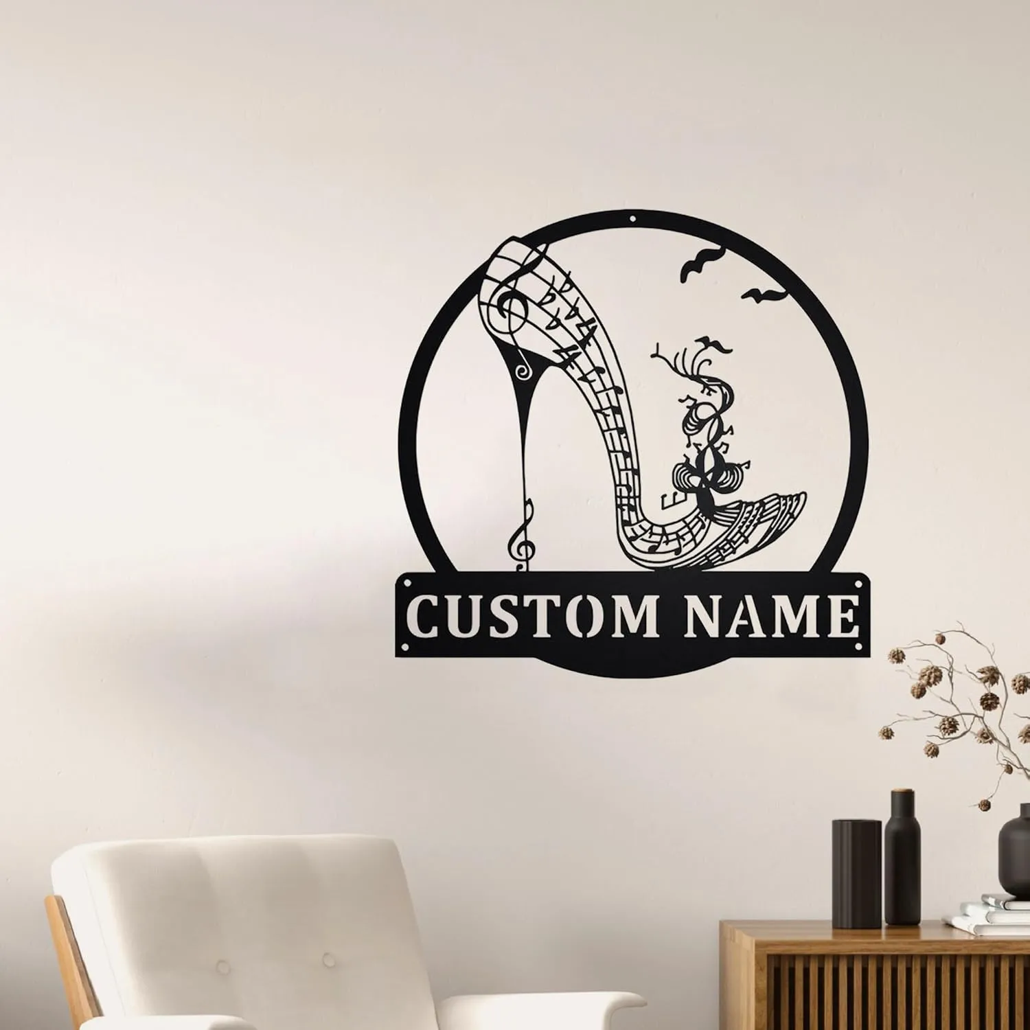 Music High Heel Shoe Metal Sign Wall Art, Personalized Music High Heel Shoe Name Sign Decoration For Room EPGMTSA41_SR35_11