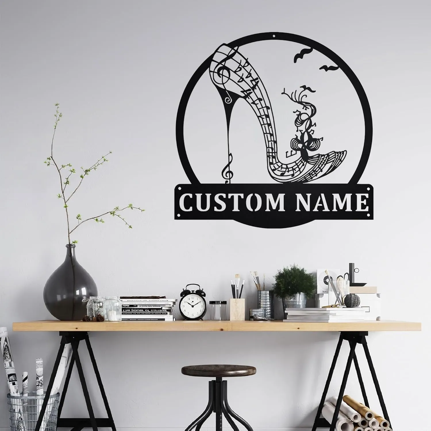 Music High Heel Shoe Metal Sign Wall Art, Personalized Music High Heel Shoe Name Sign Decoration For Room EPGMTSA41_SR35_11