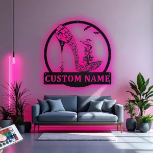 Music High Heel Shoe Metal Sign Wall Art, Personalized Music High Heel Shoe Name Sign Decoration For Room EPGMTSA41_SR35_11