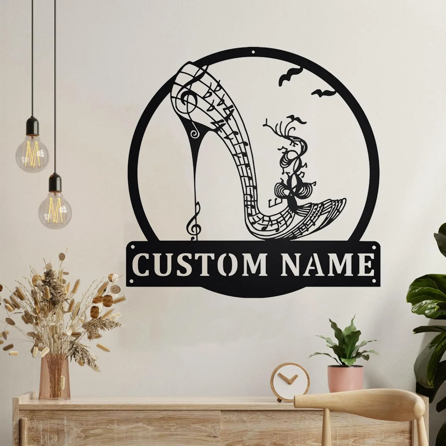 Music High Heel Shoe Metal Sign Wall Art, Personalized Music High Heel Shoe Name Sign Decoration For Room EPGMTSA41_SR35_11