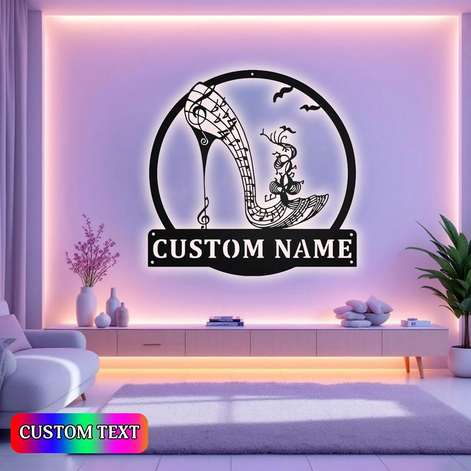 Music High Heel Shoe Metal Sign Wall Art, Personalized Music High Heel Shoe Name Sign Decoration For Room EPGMTSA41_SR35_11