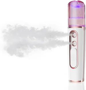 Nano Facial Mister, Cool Mist Face Steamer with 2 Spray Nozzle, USB Rechargeable, Visual Water Tank, Nano Mister for Eyelash Extensions, Skin Care, Daily Makeup, Deep Hydrating-Pink