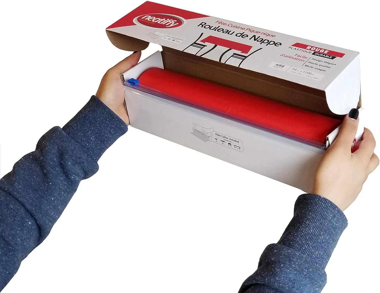 Neatiffy Disposable Plastic Table Cloth Roll | 54 in x 108 Ft Waterproof Tablecloth | Table Cover for Rectangle, Square, Round Oval Tables | Picnic, Party, Banquet, Birthdays, Weddings - Red