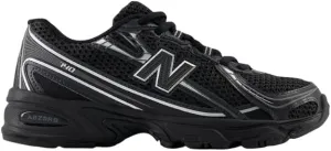 New Balance 740 Big Kids Shoes (Black Silver Metallic, 4)
