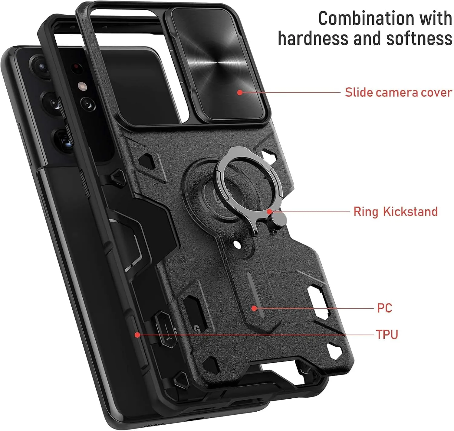 Nillkin Camshield Armor for Samsung Galaxy S21 Ultra case with Kickstand Ring Holder - Camera Cover S21 Ultra Rugged Matte Military Grade Case 6.8’’