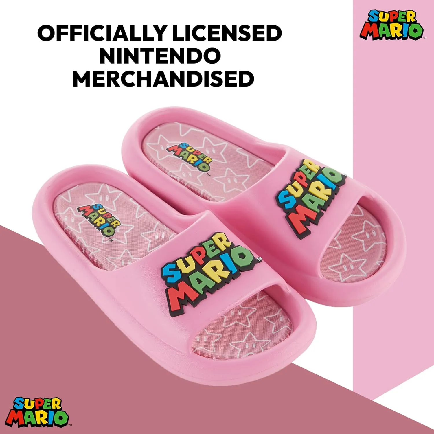 Nintendo Ladies Mario Peach Slide - Super Mario Shoes - Mario, Luigi, Kirby and Donkey Kong Comfort Slide Sandals