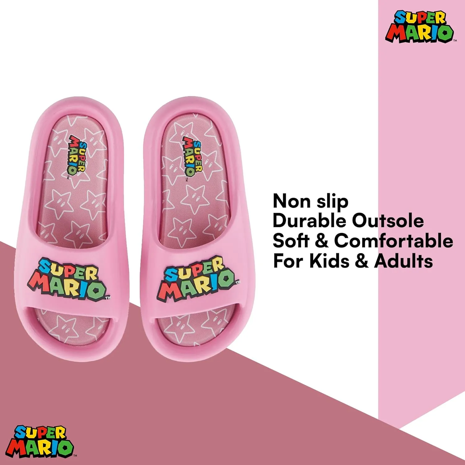 Nintendo Ladies Mario Peach Slide - Super Mario Shoes - Mario, Luigi, Kirby and Donkey Kong Comfort Slide Sandals
