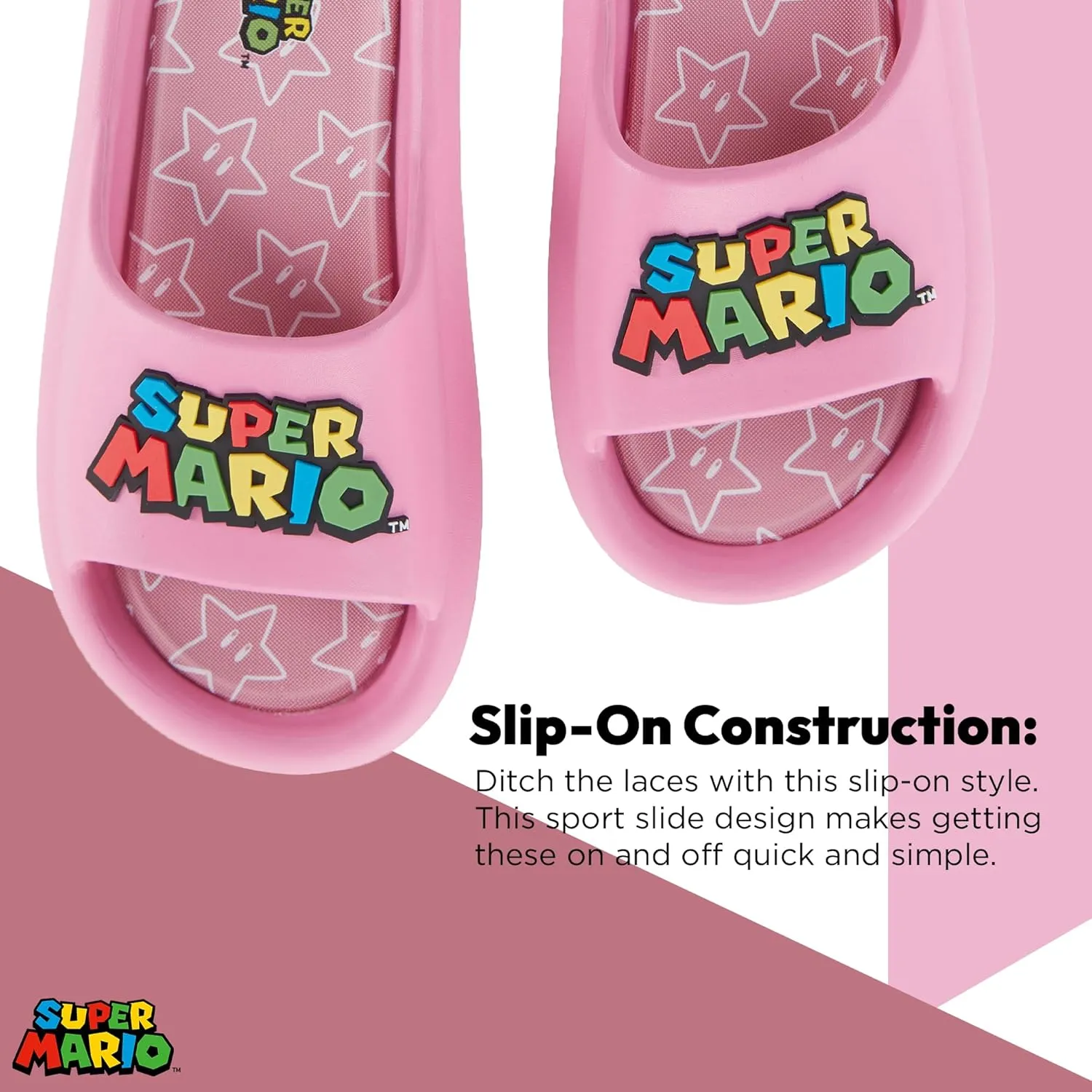 Nintendo Ladies Mario Peach Slide - Super Mario Shoes - Mario, Luigi, Kirby and Donkey Kong Comfort Slide Sandals