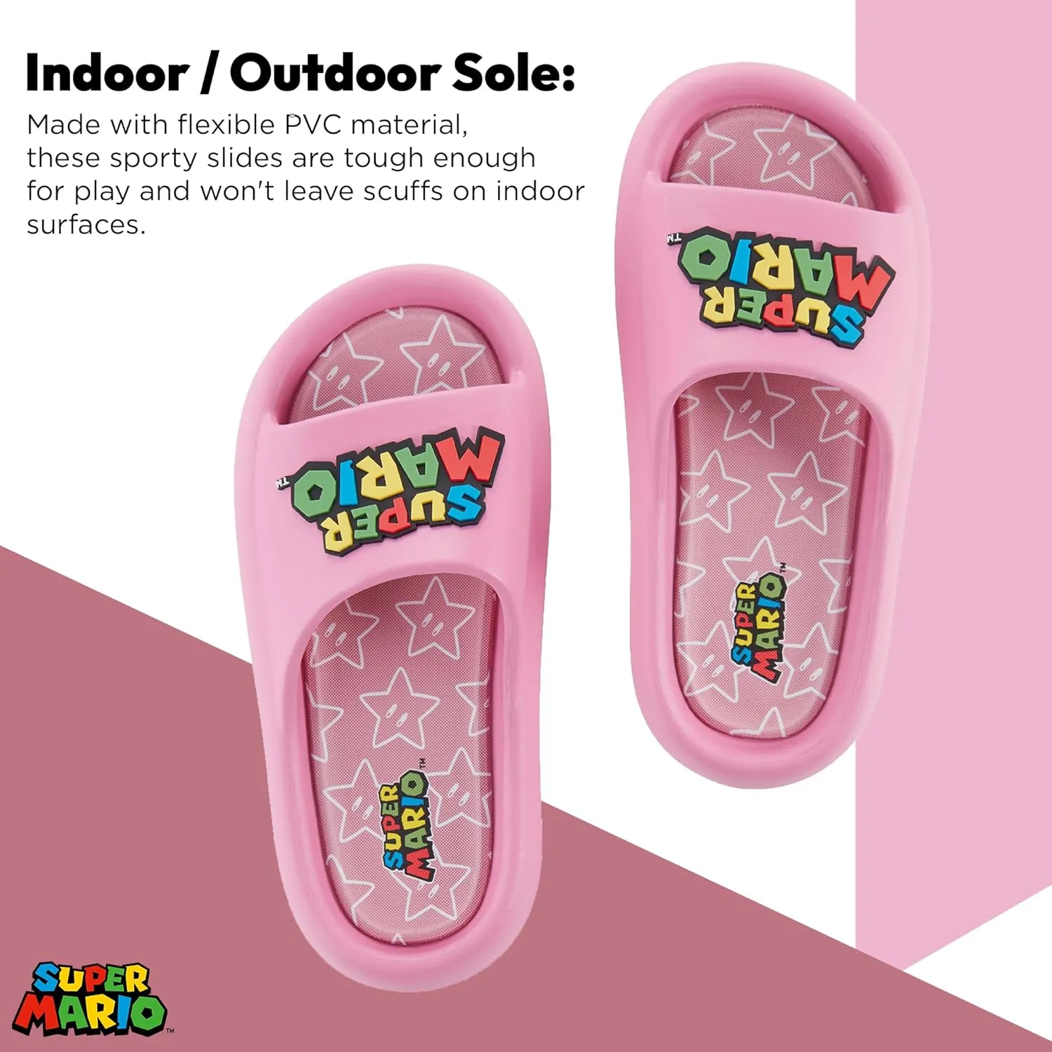 Nintendo Ladies Mario Peach Slide - Super Mario Shoes - Mario, Luigi, Kirby and Donkey Kong Comfort Slide Sandals