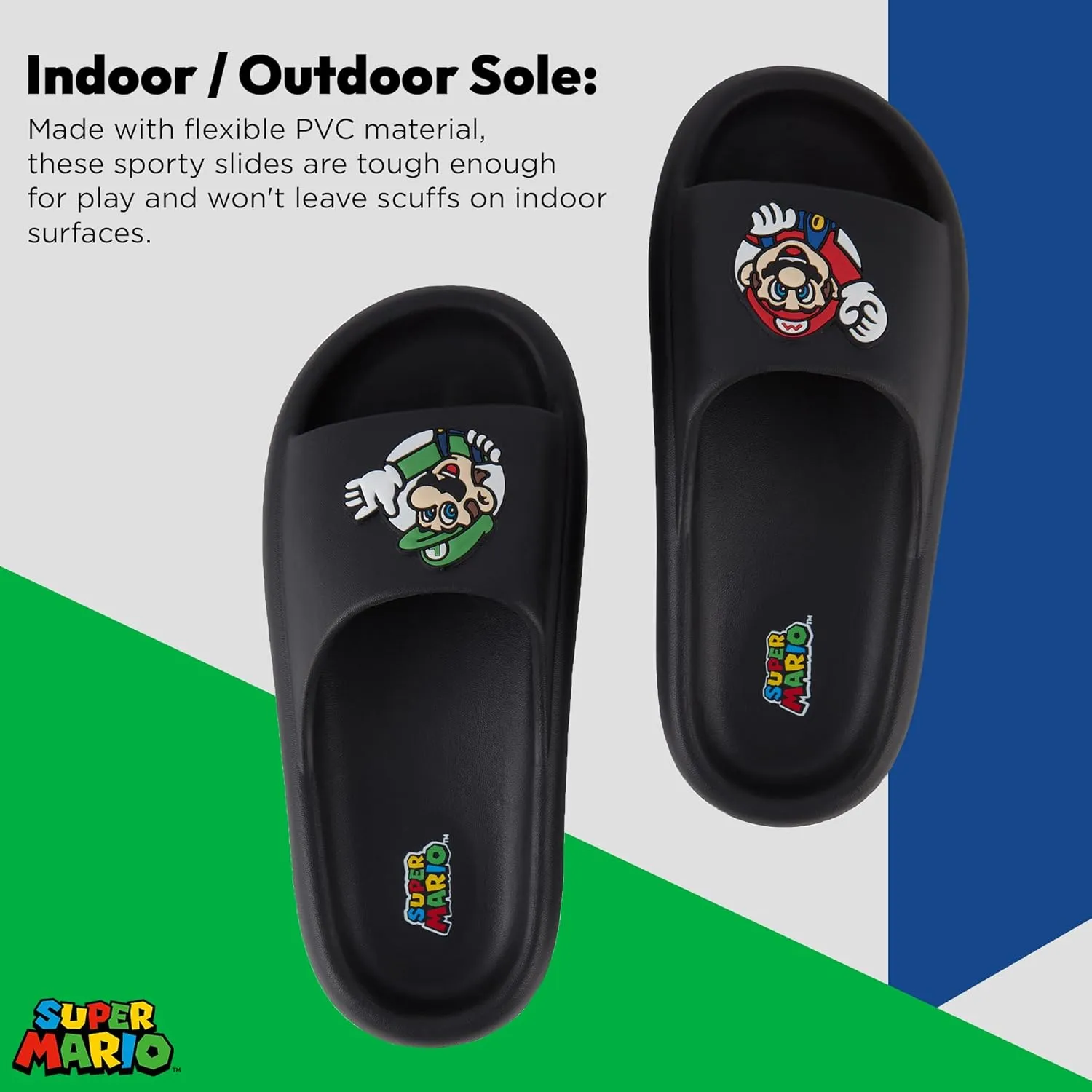 Nintendo Mens Mario Slide Sandals - Super Mario Shoes - Mario, Luigi, Kirby and Donkey Kong Slide Sandals Shoes