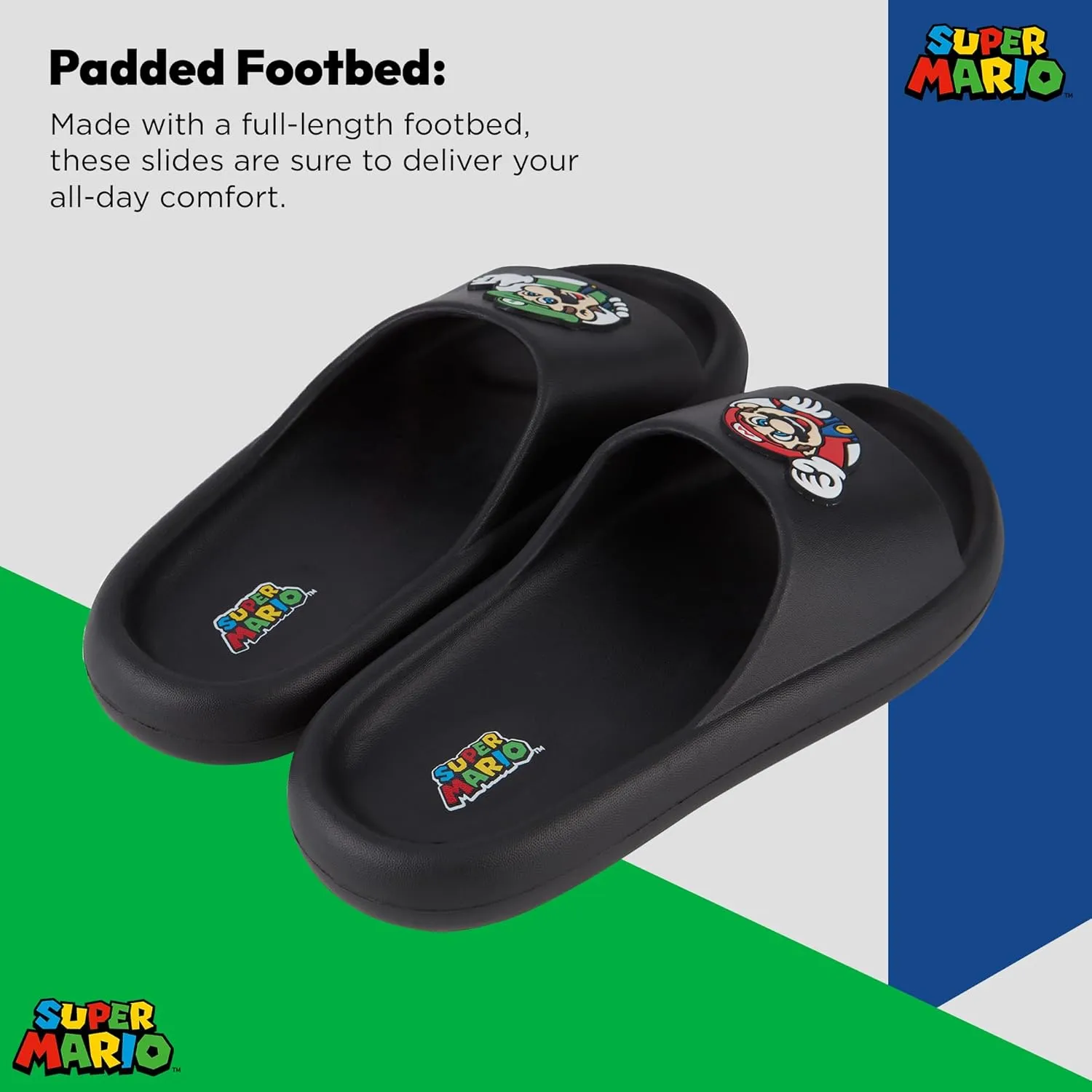 Nintendo Mens Mario Slide Sandals - Super Mario Shoes - Mario, Luigi, Kirby and Donkey Kong Slide Sandals Shoes