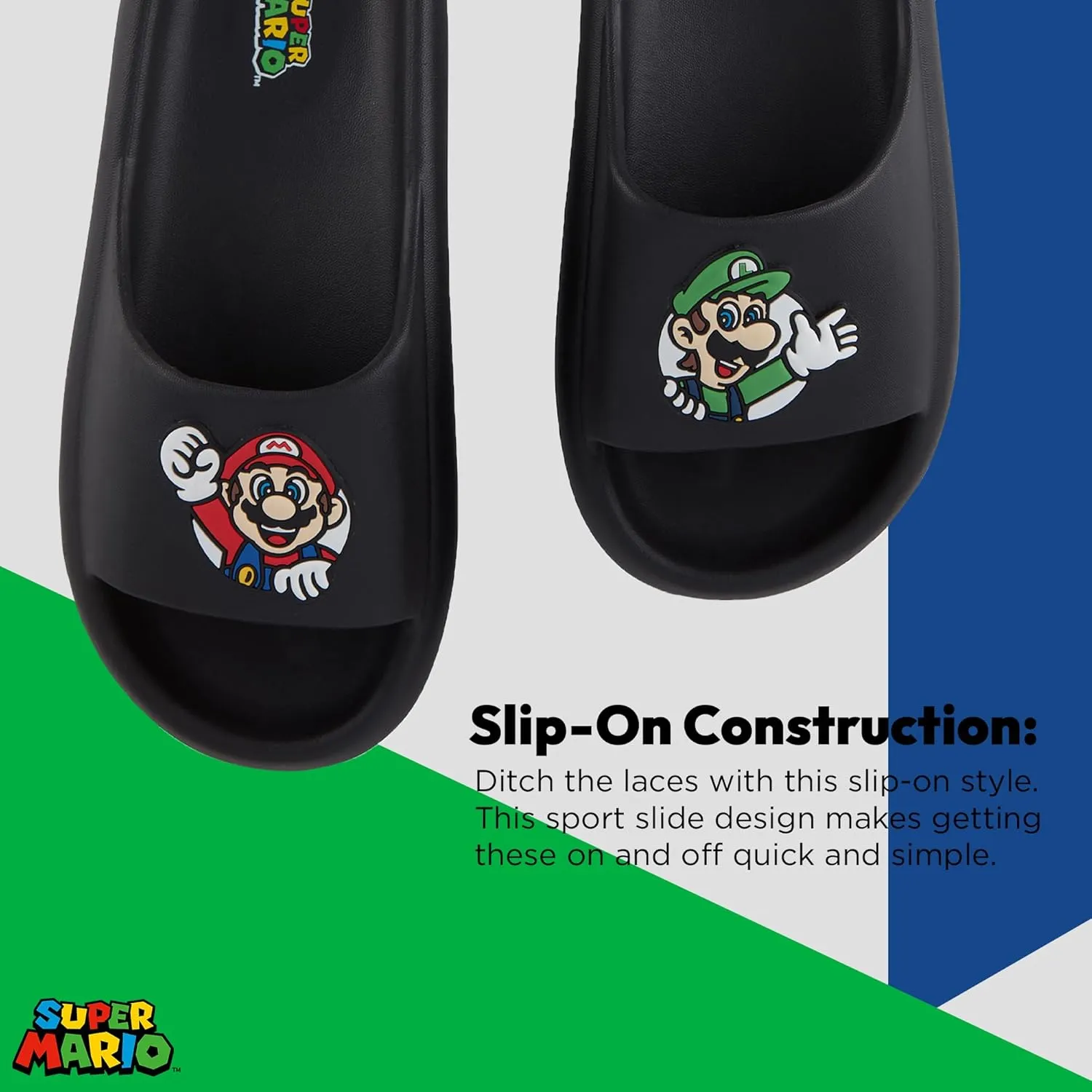 Nintendo Mens Mario Slide Sandals - Super Mario Shoes - Mario, Luigi, Kirby and Donkey Kong Slide Sandals Shoes