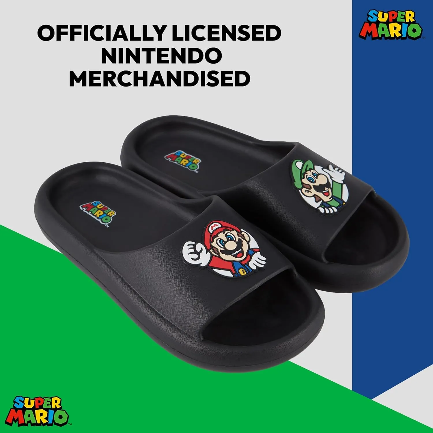 Nintendo Mens Mario Slide Sandals - Super Mario Shoes - Mario, Luigi, Kirby and Donkey Kong Slide Sandals Shoes