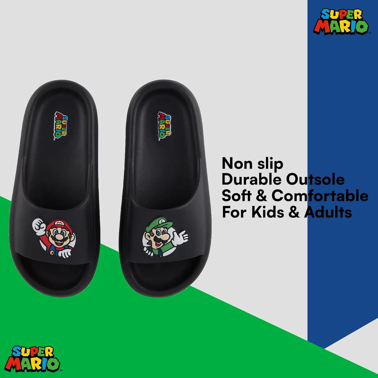 Nintendo Mens Mario Slide Sandals - Super Mario Shoes - Mario, Luigi, Kirby and Donkey Kong Slide Sandals Shoes