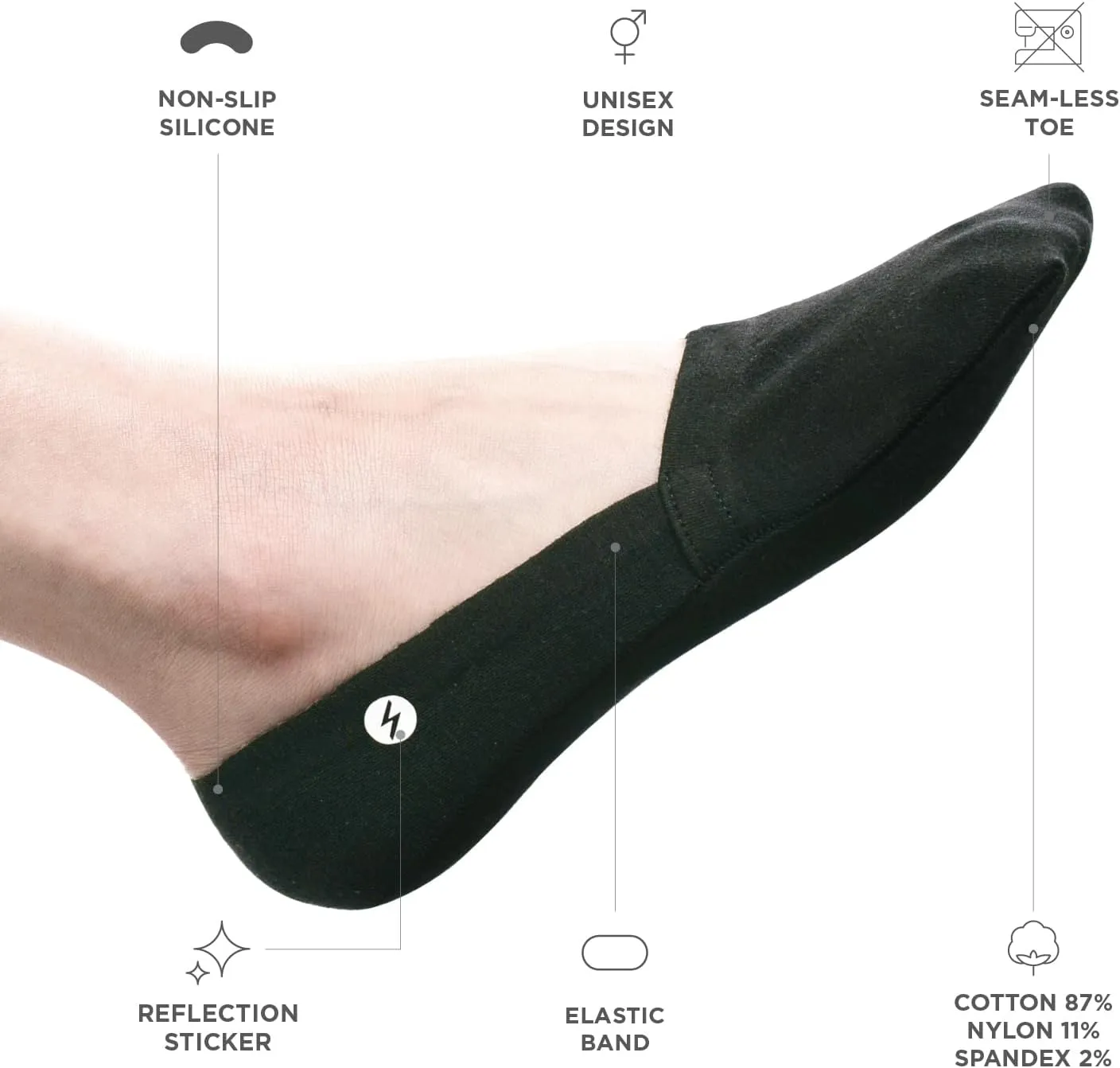 No Show Socks 3 Pairs for Women and Men, Non Slip, Low Cut Liner, Invisible, Loafer, Sneaker, Flats, Boat Socks