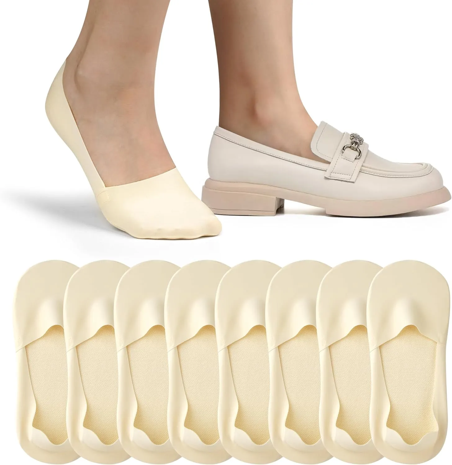 No Show Socks for Women Thin Ice Silk Non-Slip Loafers Footies Socks 2/4/6 Pairs