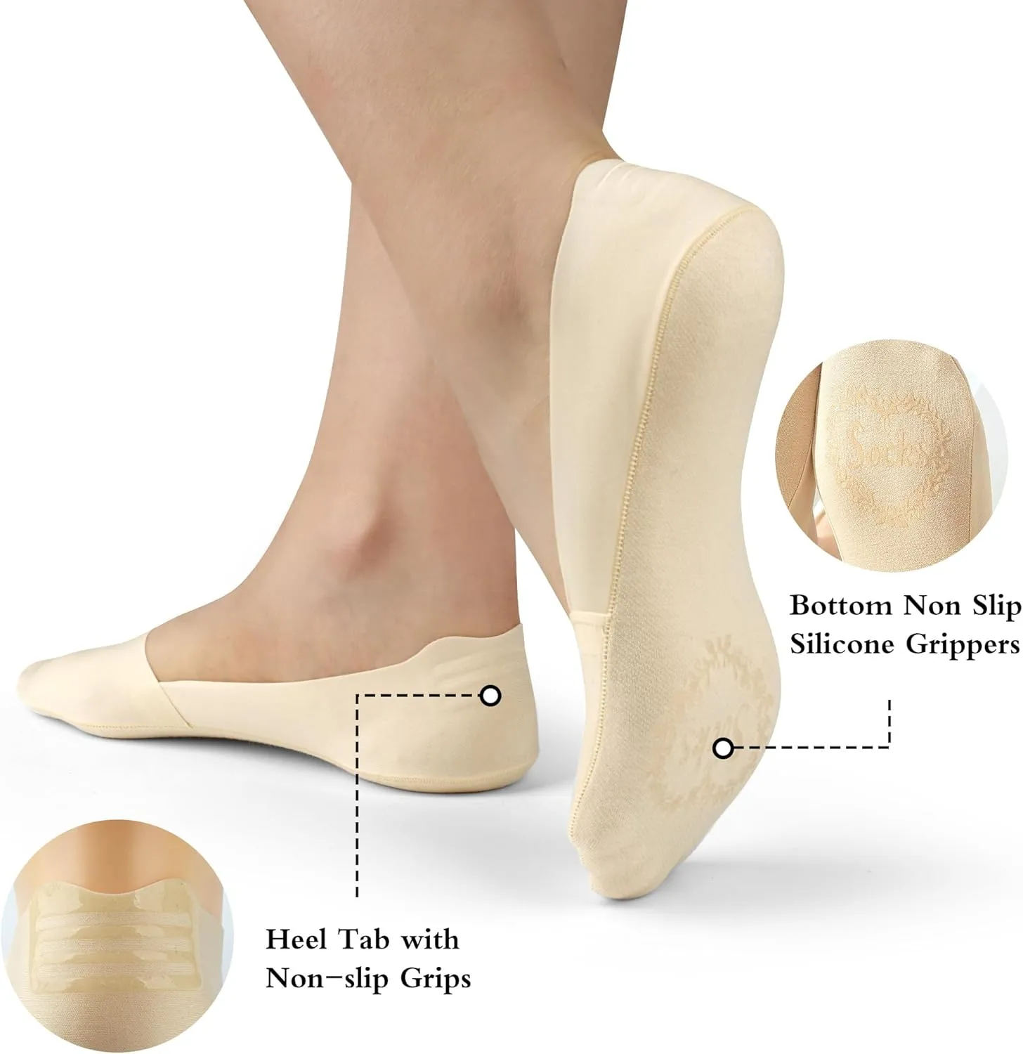 No Show Socks for Women Thin Ice Silk Non-Slip Loafers Footies Socks 2/4/6 Pairs
