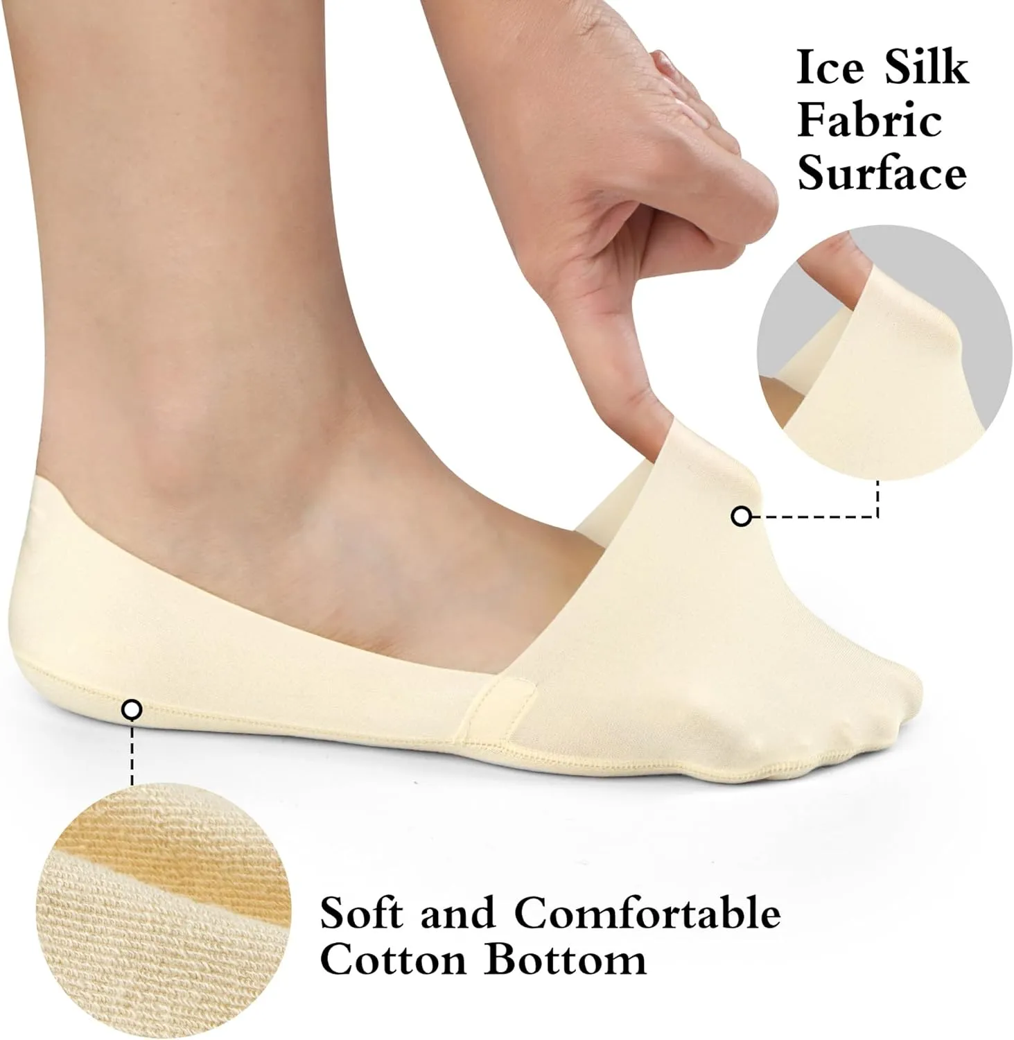 No Show Socks for Women Thin Ice Silk Non-Slip Loafers Footies Socks 2/4/6 Pairs
