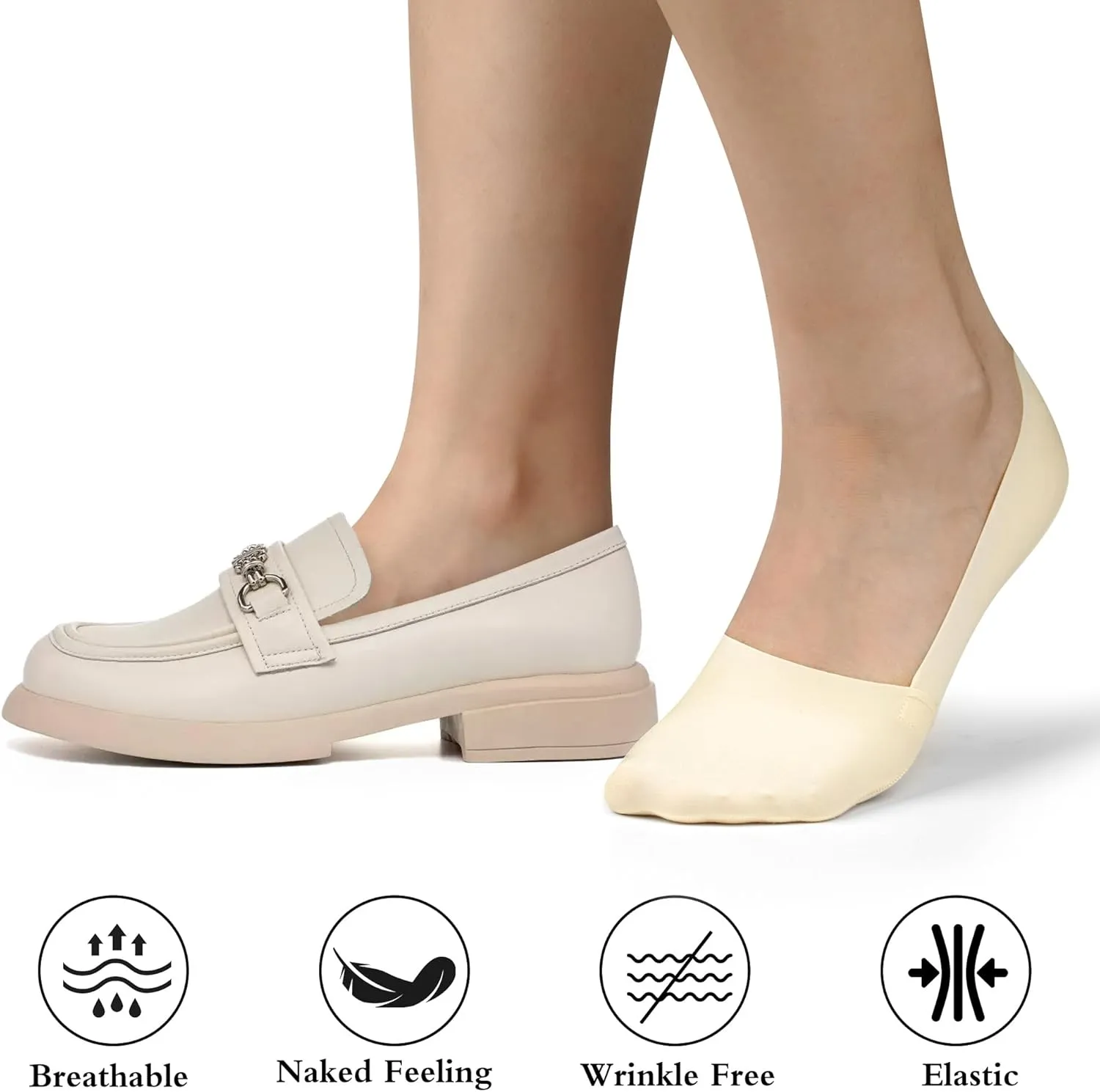 No Show Socks for Women Thin Ice Silk Non-Slip Loafers Footies Socks 2/4/6 Pairs
