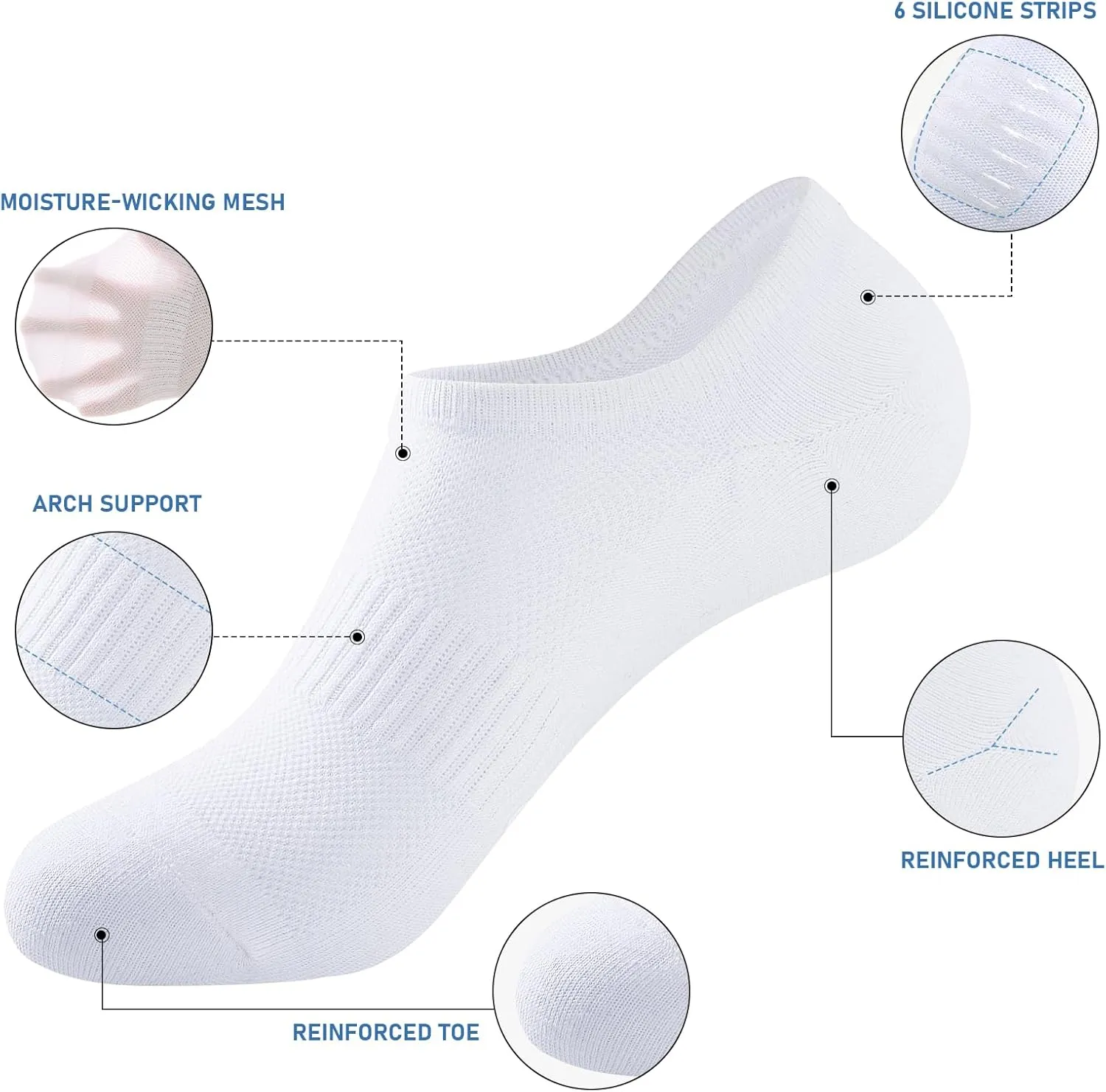 ​No Show Socks Men, 6 Pairs ​Cotton ​Thin Low Cut Ankle Socks, Non Slip Invisible Sock for Loafer Sneakers