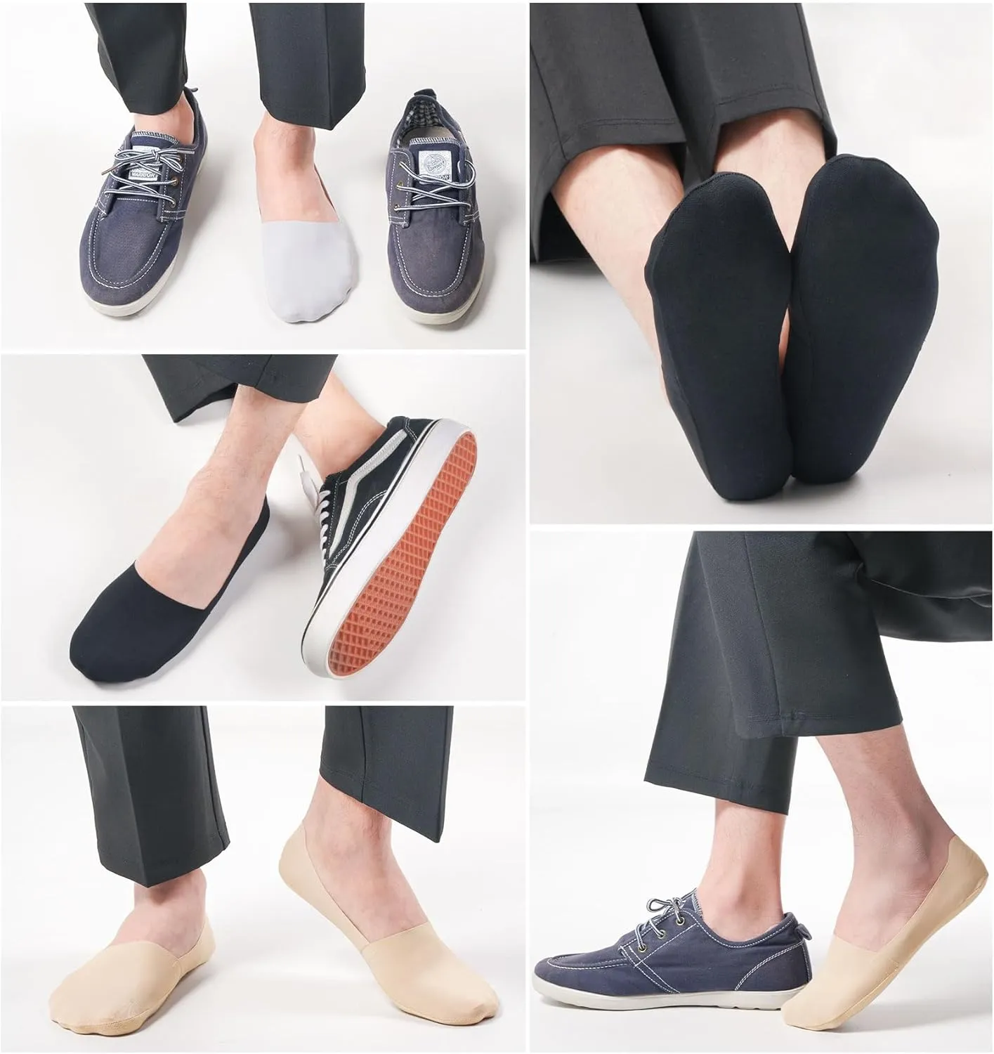 No Show Socks Men Women Nylon Non Slip Low Cut Invisible Liner Footies Thin Silk Socks for Loafers Boat 6 Pairs