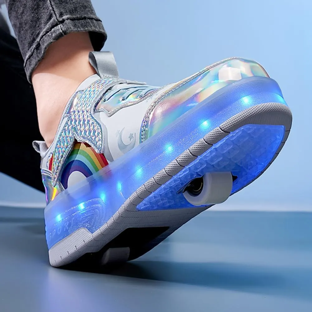 Nsasy Girls Boys Roller Shoes with LED Light Up Wheels Sneakers Kids Roller Skates Shoes for Kids for Children
