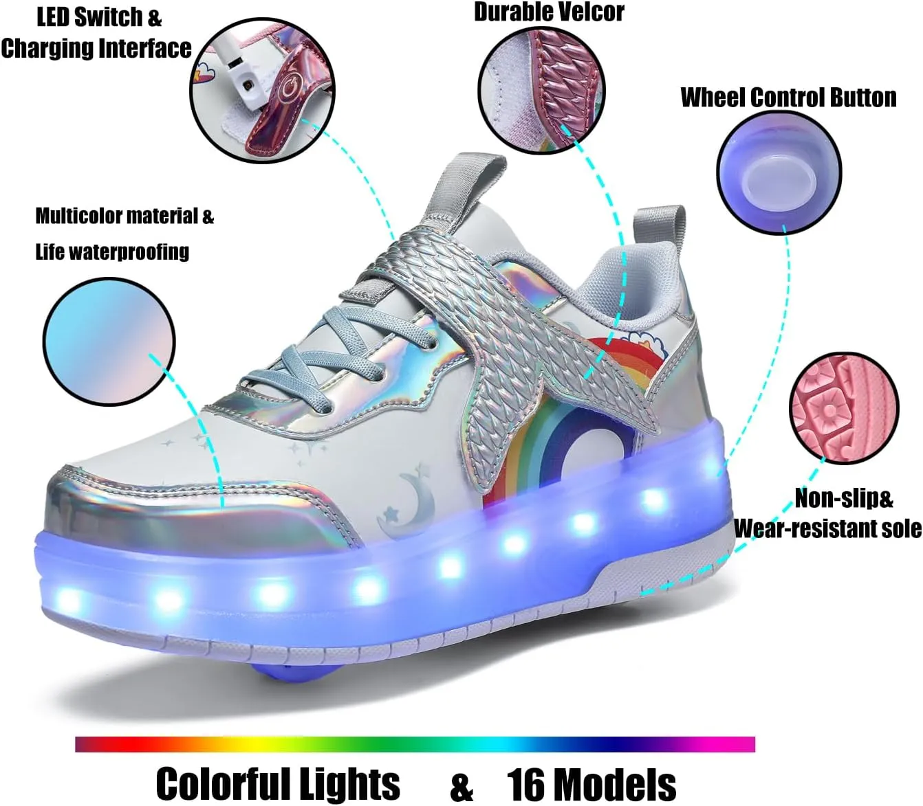 Nsasy Girls Boys Roller Shoes with LED Light Up Wheels Sneakers Kids Roller Skates Shoes for Kids for Children