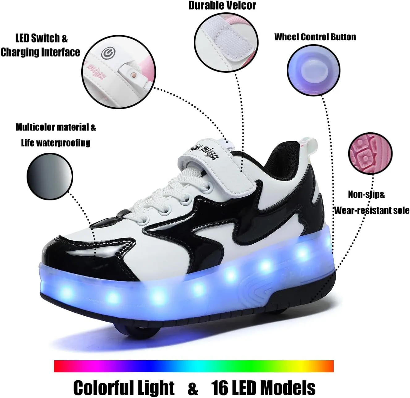 Nsasy Girls Boys Roller Shoes with LED Light Up Wheels Sneakers Kids Roller Skates Shoes for Kids for Children
