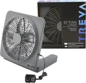 O2COOL Treva 10-Inch Portable Desktop Air Circulation Battery Fan, 2 Speed, Compact Folding & Tilt Design, with AC Adapter (Graphite)